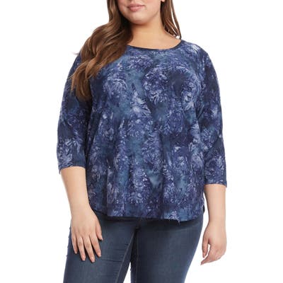 Plus Size Karen Kane Tie-Dye Burnout Shirttail Top, Blue
