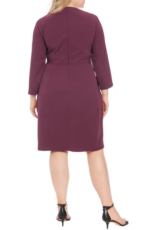 London Times Plus Size 3/4-sleeve Tab-waist Sheath Dress In Eggplant