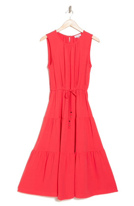 Calvin Klein Sleeveless Tiered Midi Dress In Watermelon