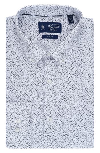 Original Penguin Micro Floral Print Slim Fit Dress Shirt In Charcoal