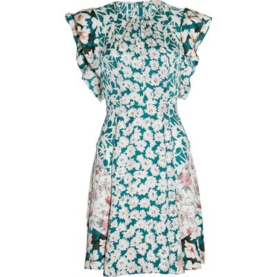 Rebecca Taylor Serene Floral Print Silk Blend Dress, Green