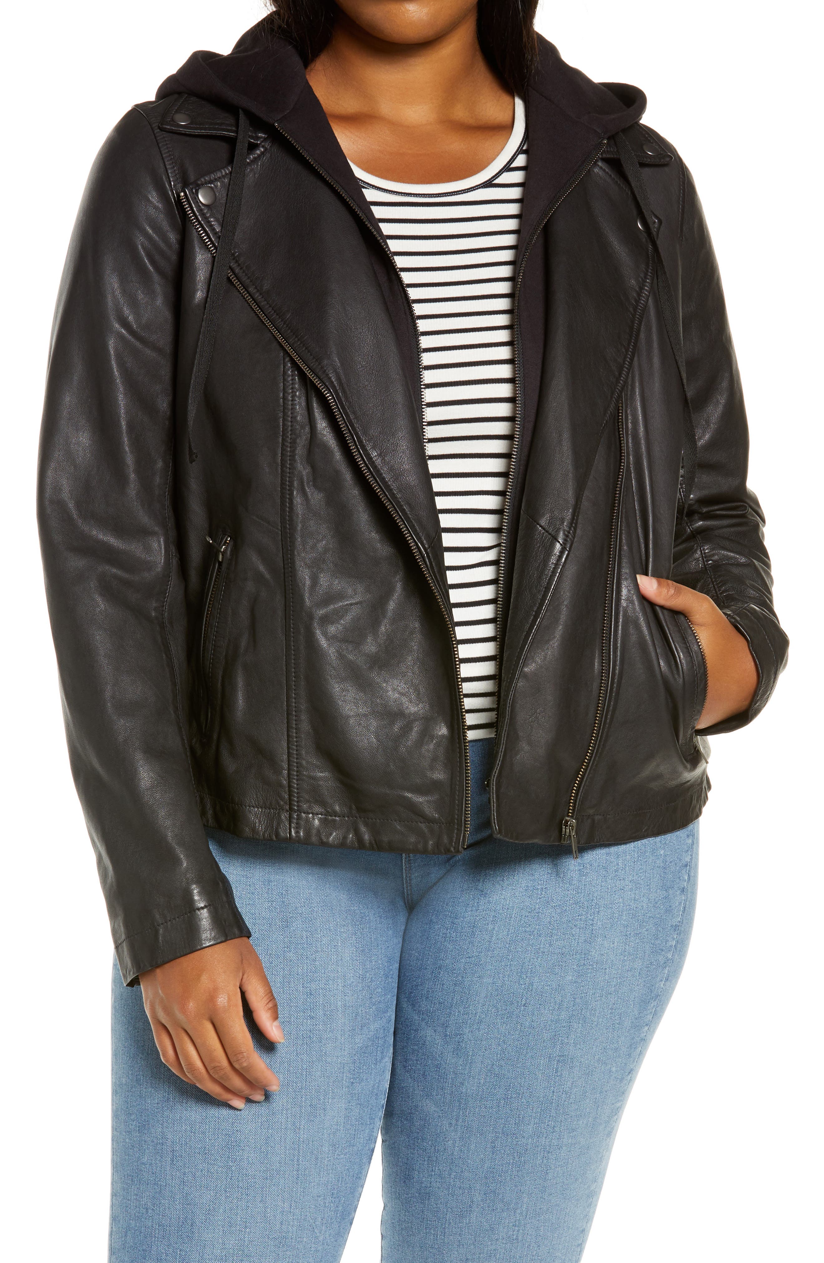 caslon leather jacket removable hood