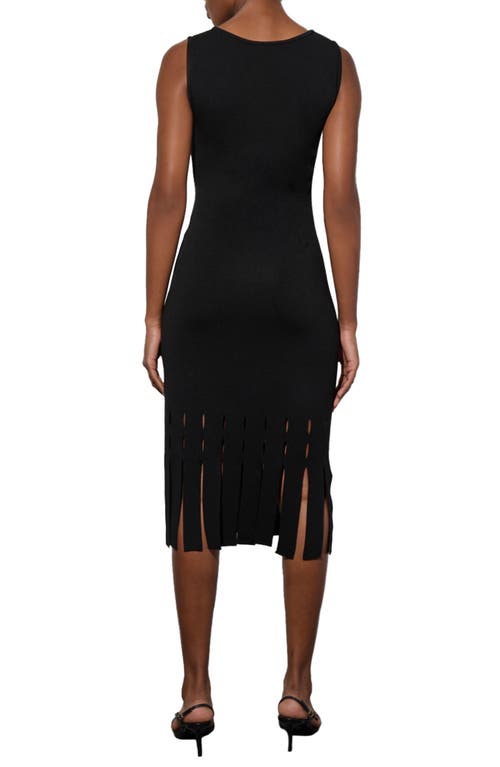 MING WANG MING WANG LASER CUT DETAIL FRINGE HEM KNIT MIDI DRESS