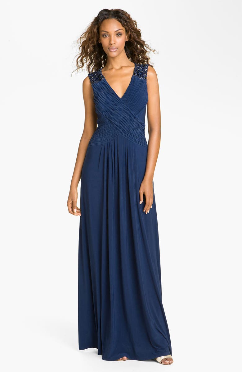 JS Boutique V-Neck Embellished Jersey Gown | Nordstrom