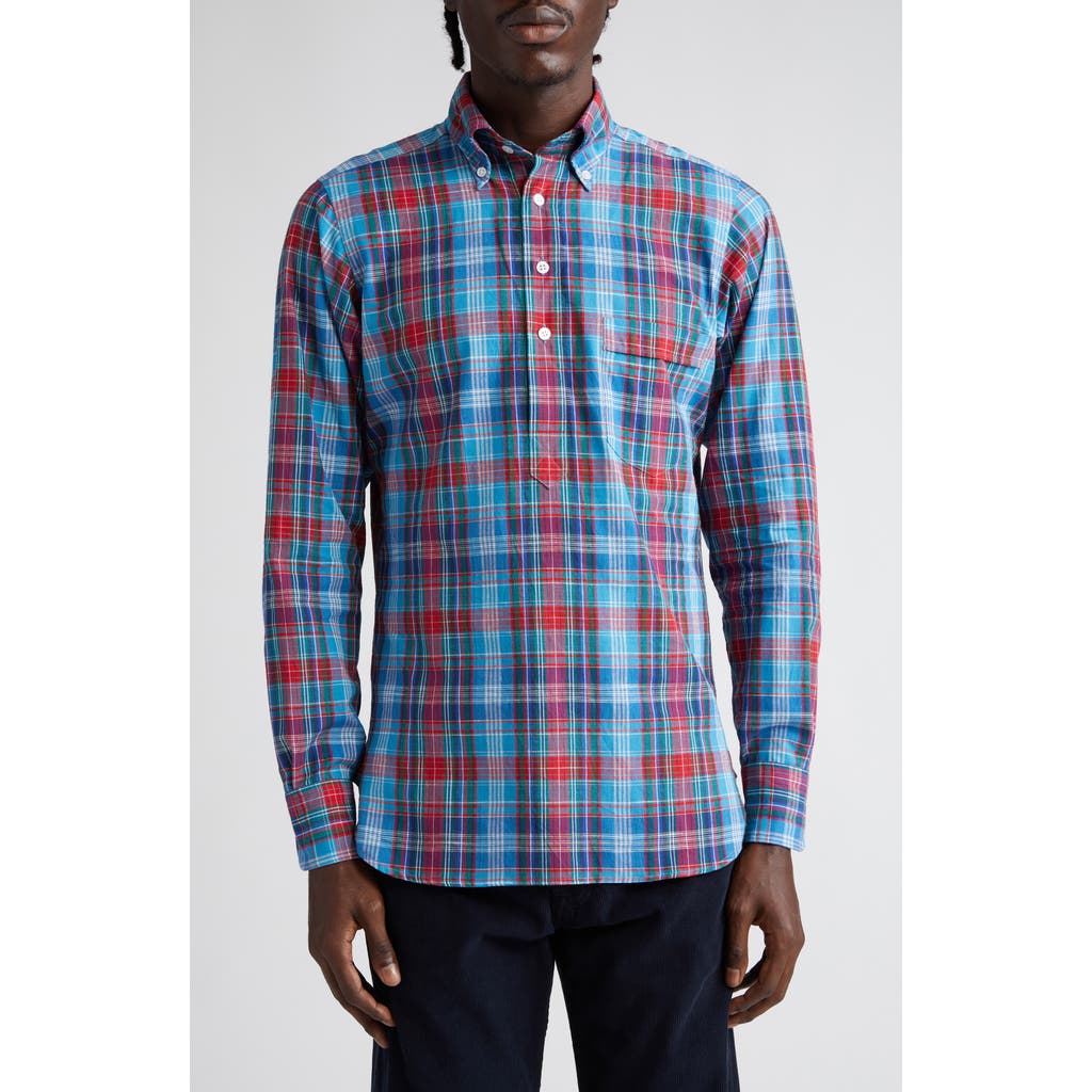 Drake's Madras Plaid Button-down Popover Shirt In Blue/red