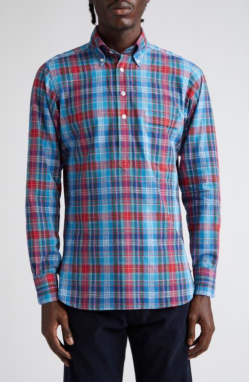 Drake's Madras Plaid Button-Down Popover Shirt Blue/Red at Nordstrom,
