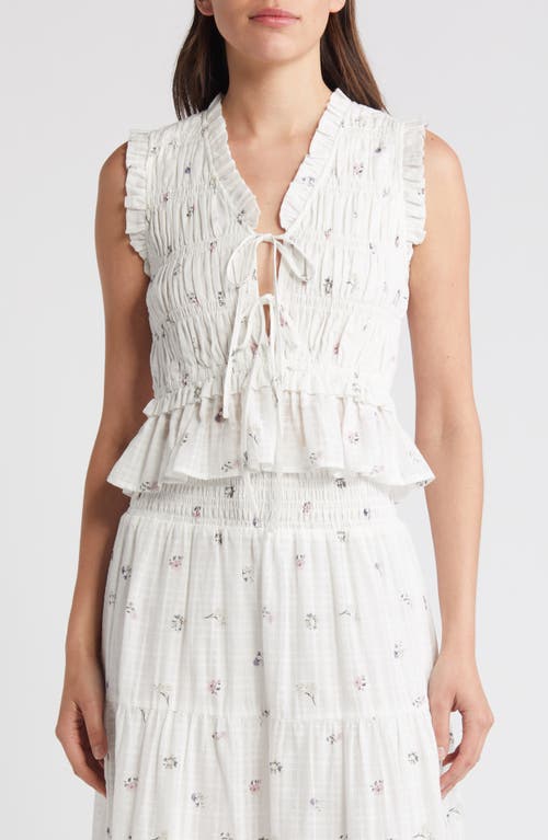 Rails Martine Smocked Ruffle Crop Top Lilac Roses White at Nordstrom,