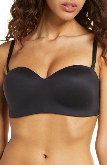Cavotor Strapless Bra Padded Bandeau Bra Stay Up Non-Slip Silicone  Supportive Seamless Wirefree Stretchy Comfort Wrapped Bralette