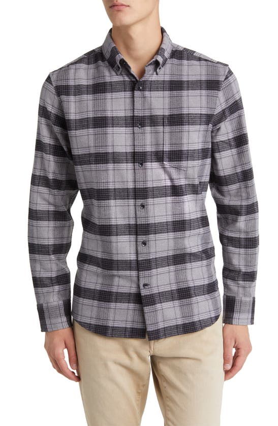 Nordstrom Trim Fit Plaid Flannel Button-down Shirt In Grey- Black Arden Plaid