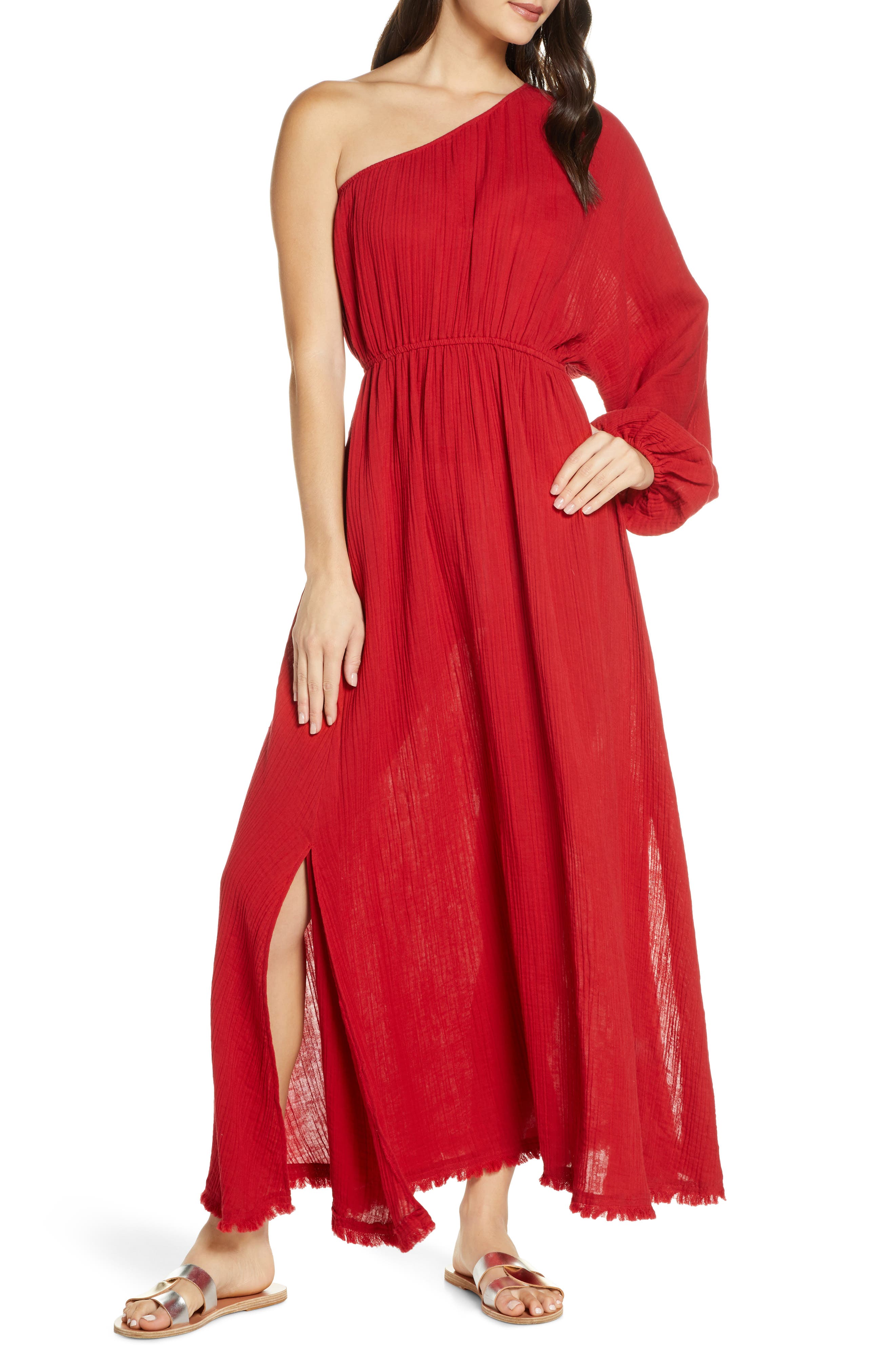 red carter one shoulder cover up