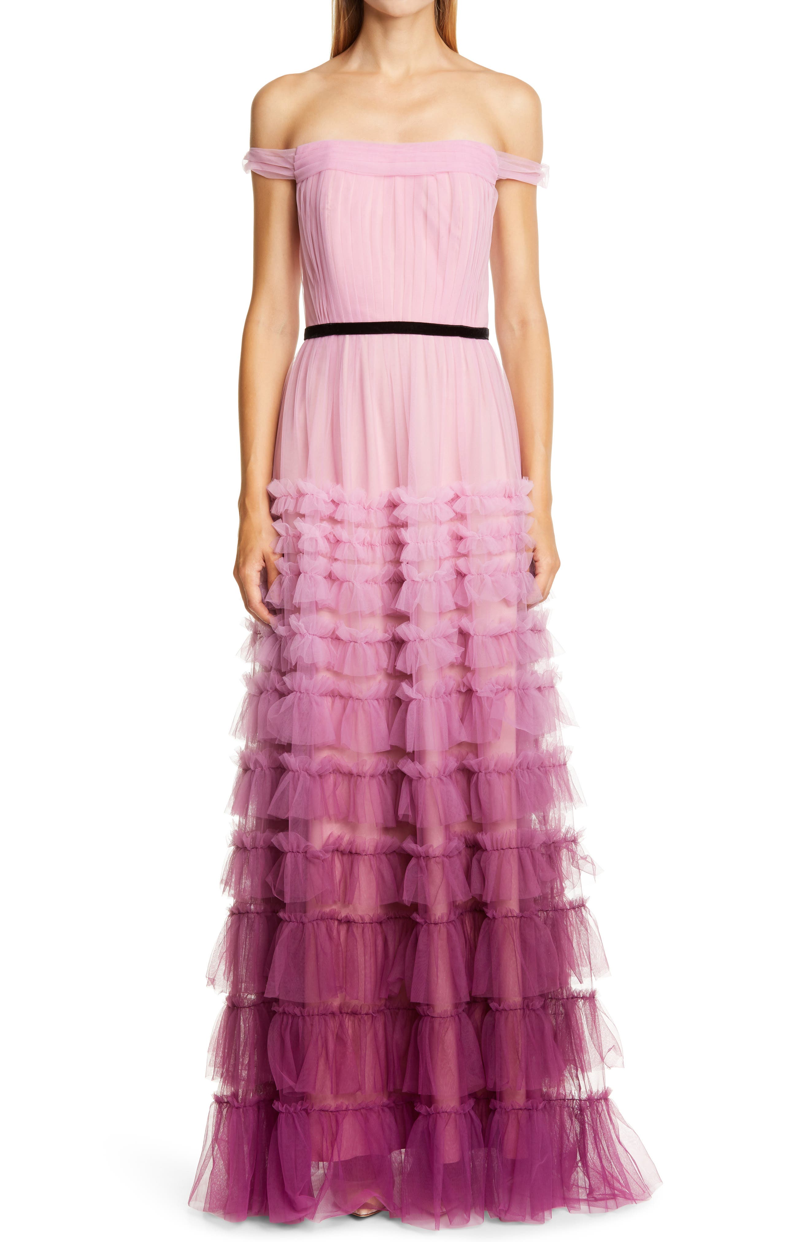 marchesa notte ruffled tulle gown