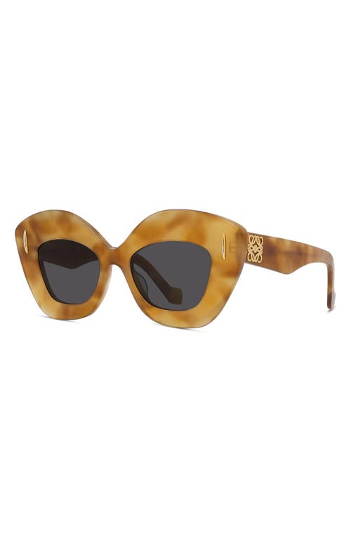 Shop Loewe Anagram 48mm Small Cat Eye Sunglasses In Blonde Havana/smoke