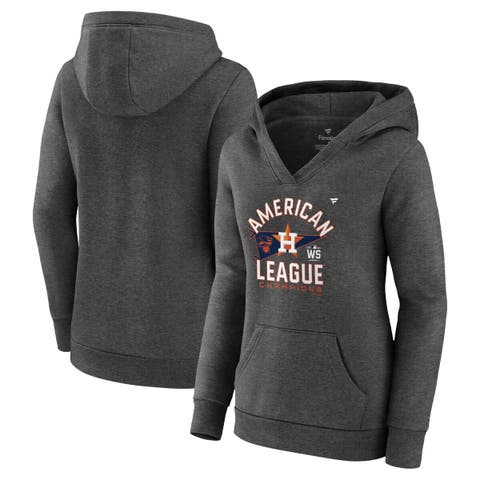 Women's Fanatics Branded Heathered Charcoal Houston Astros 2021 American League Champions Locker Room Plus Size Crossover Neck Pullover Hoodie