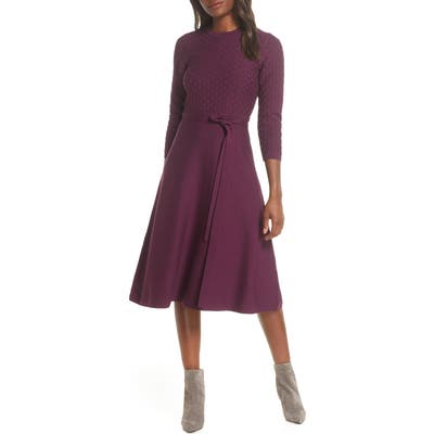 Eliza J Fit & Flare Sweater Dress, Burgundy