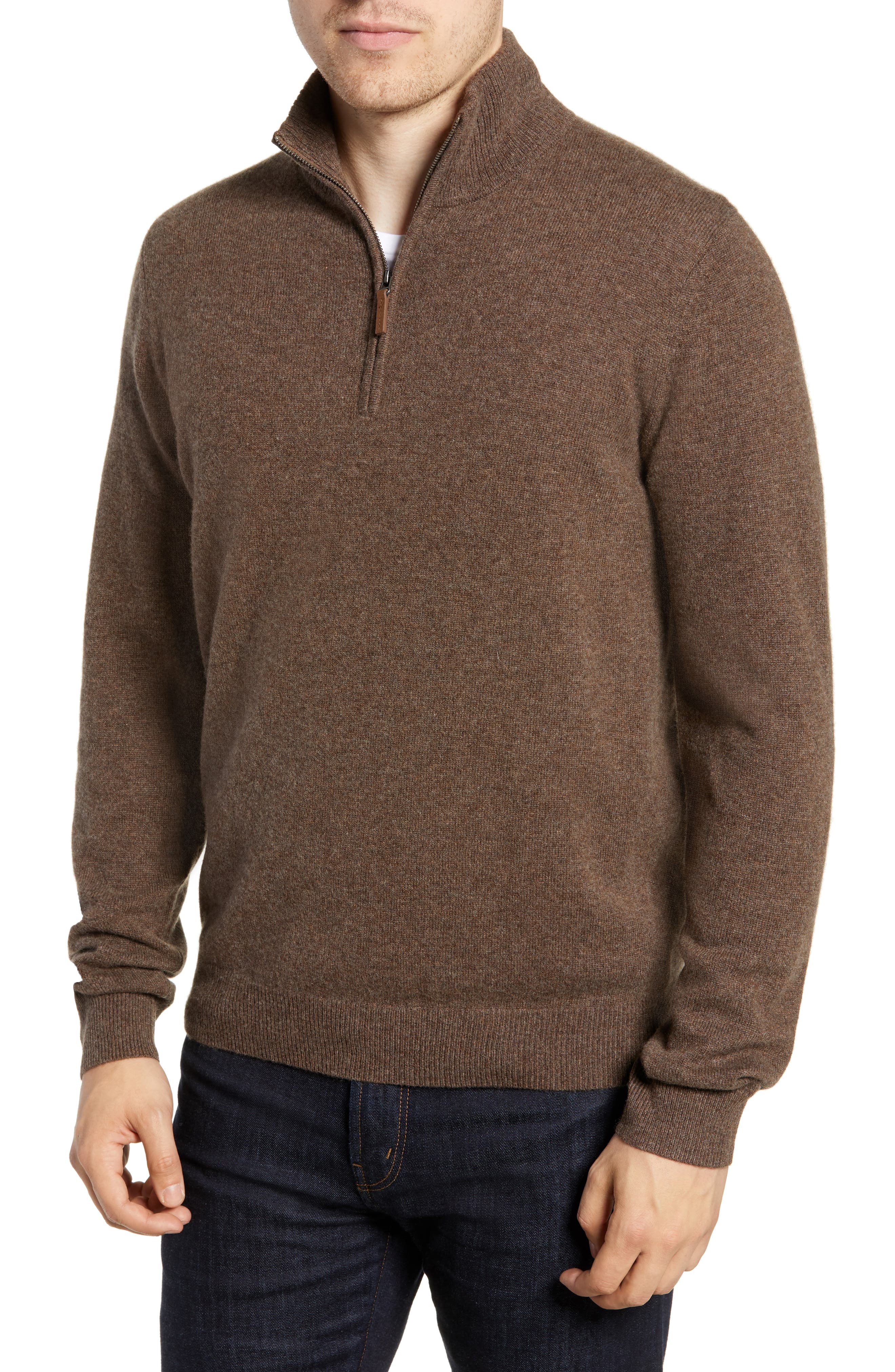 Nordstrom Men's Shop Regular Fit Cashmere Quarter Zip Pullover In Brown Fawn