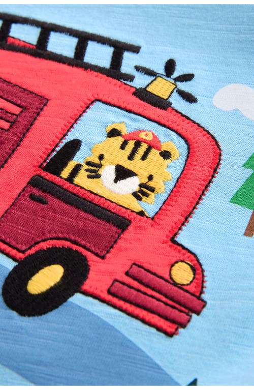 Shop Next Kids' Fire Truck Appliqué Long Sleeve Cotton Graphic T-shirt In Blue