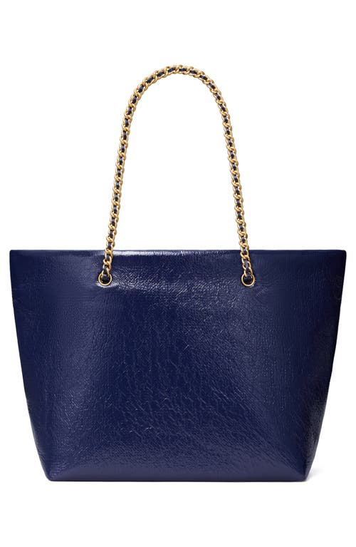 Shop Tory Burch Ella Chain Crinkle Leather Tote In Tory Navy