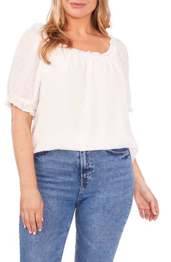 Cece Square Neck Clip Dot Top In Soft Ecru