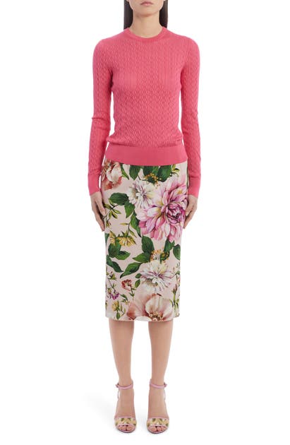 DOLCE & GABBANA FLORAL PRINT STRETCH SILK CHARMEUSE PENCIL SKIRT,F4BSYTFSAZK
