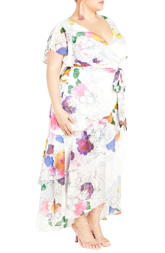 Shop City Chic Margot Belted Chiffon Maxi Dress In Bright Romance Floral