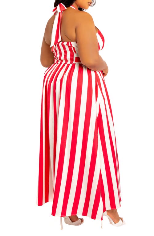 Buxom Couture Stripe Halter Maxi Dress In Red Stripe