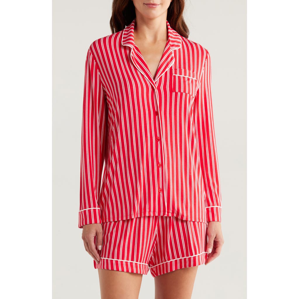 Nordstrom Moonlight Eco Long Sleeve Short Pajamas In Red- Ivory Merry Stripe