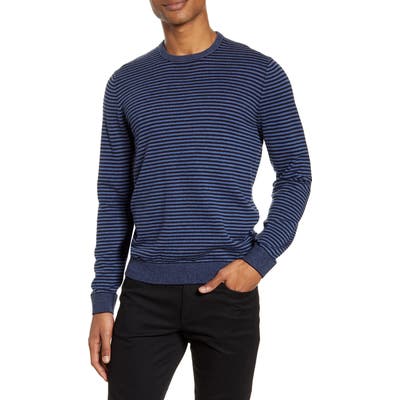 Vince Stripe Crewneck Wool Blend Sweater, Blue