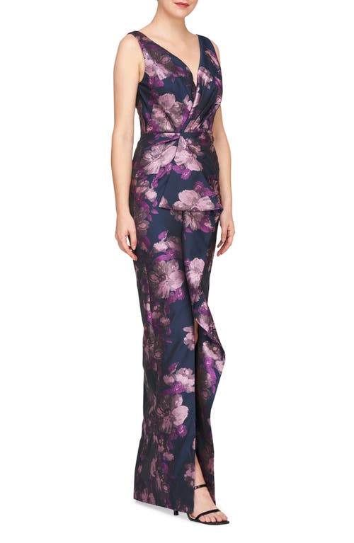 Shop Kay Unger Kennedy Column Gown In Dark Ink/wisteria