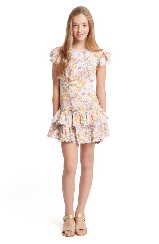 Shop Bardot Junior Kids' Floral Open Back Tiered Minidress In Garland