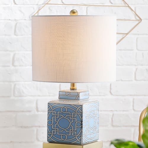 Jonathan Y Catherine Modern Transitional Ceramic/metal Square Ginger Jar Led Table Lamp In Blue/white