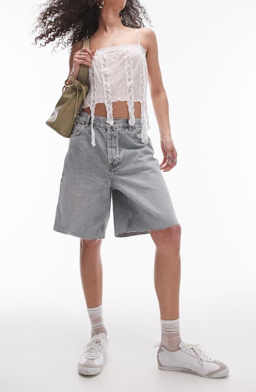 Shop Topshop Raw Hem Loose Fit Denim Shorts In Grey