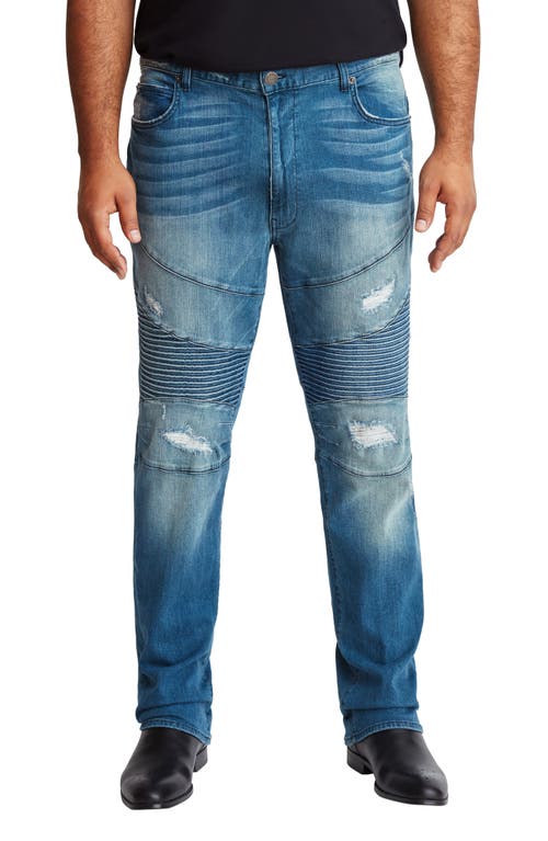 MVP Collections Straight Leg Distressed Biker Jeans in Light Destruct Wash