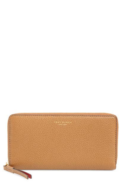 Tory Burch Perry Leather Continental Zip Wallet In Moose