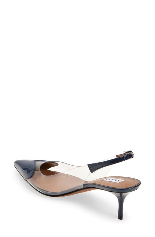 Shop Alaïa Love Heart Kitten Heel Slingback Pump In Bleu Fonce