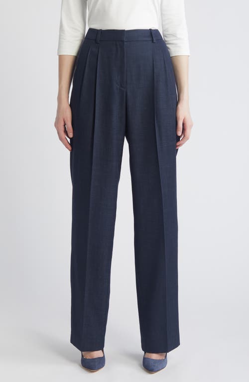 Shop Hugo Boss Boss Taleco Pleated Wide Leg Trousers In Indigo