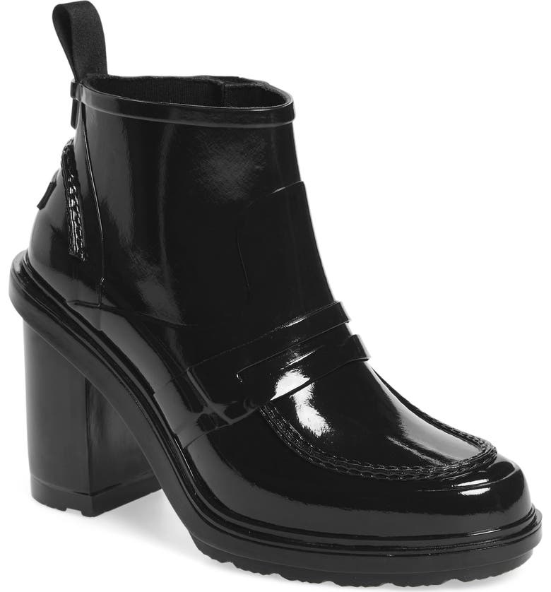 Hunter Refined Gloss Penny Loafer High Heel Rain Boot (Women) | Nordstrom