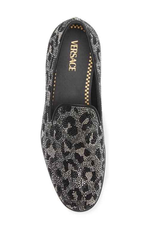 Shop Versace Leopard Spot Crystal Embellished Venetian Loafer In Black-palladium