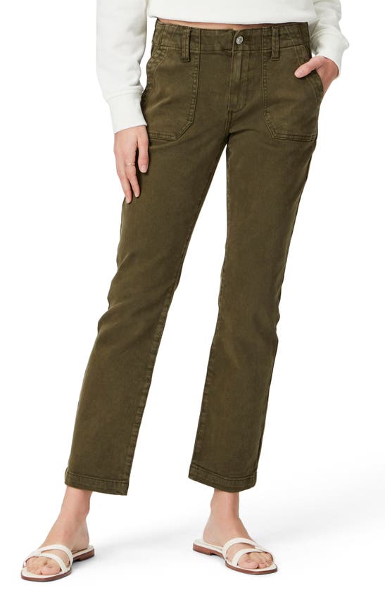 Shop Paige Mayslie Patch Pocket Ankle Straight Leg Jeans In Vintage Olive Meadow
