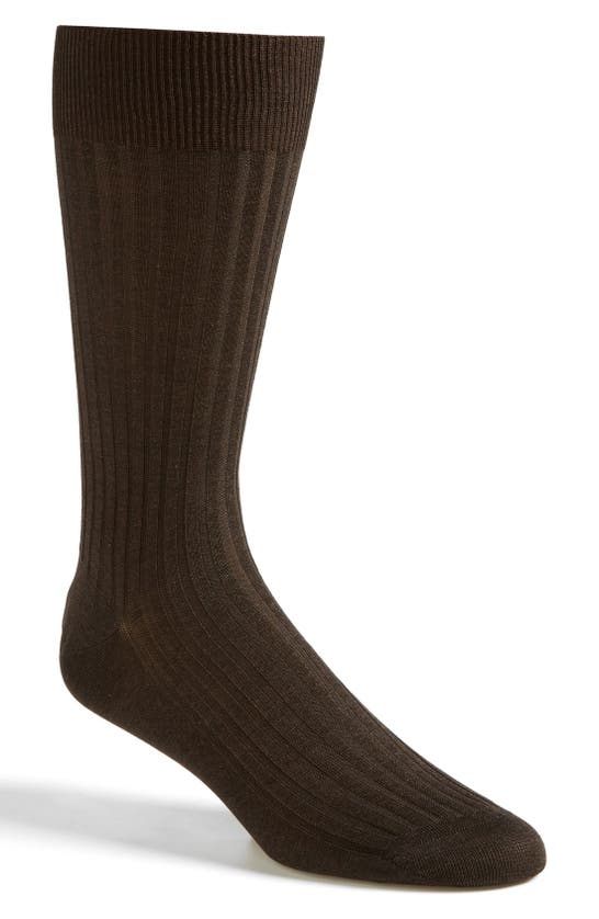 Pantherella Cotton Blend Mid Calf Dress Socks In Brown