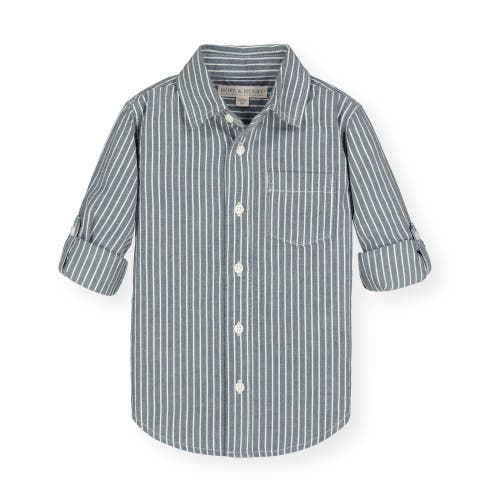 Hope & Henry Boys' Twill Button Down Shirt, Kids In Light Navy Railroad Stripe