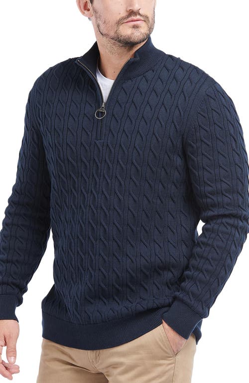 Barbour Cable Knit Half Zip Cotton Sweater Navy at Nordstrom,