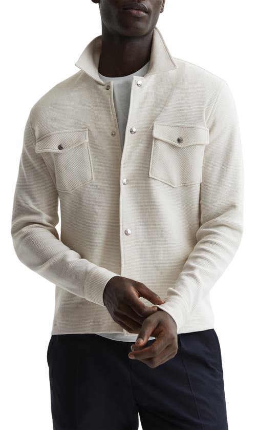 REISS COFAX COTTON WAFFLE KNIT SNAP-UP OVERSHIRT