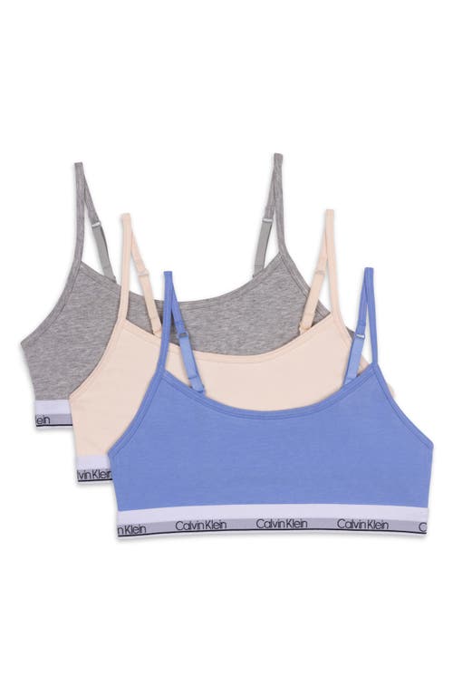 Shop Calvin Klein Kids' Assorted 3-pack Stretch Cotton Bralettes In Hydrangea/sand/heather Grey