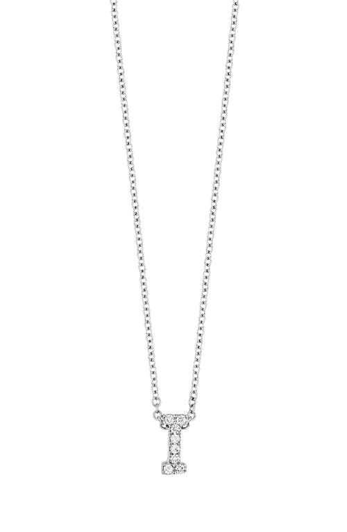 18k Gold Pavé Diamond Initial Pendant Necklace in White Gold - I