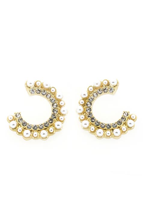 Crystal & Imitation Pearl Hoop Earrings