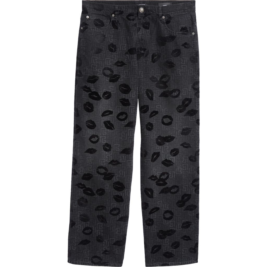 Balmain Monogram Flocked Lips Jeans In 0pc Used Black