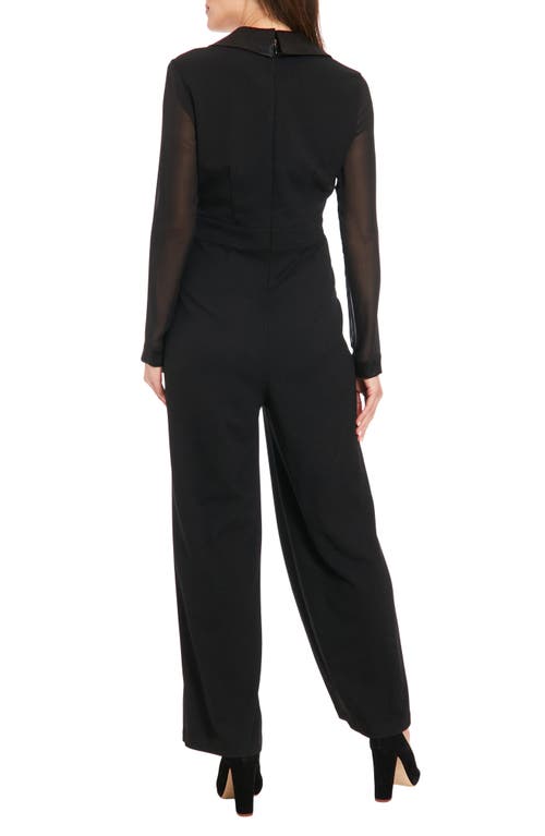 London Times Women's Tuxedo Chiffon-sleeve Jumpsuit In Black