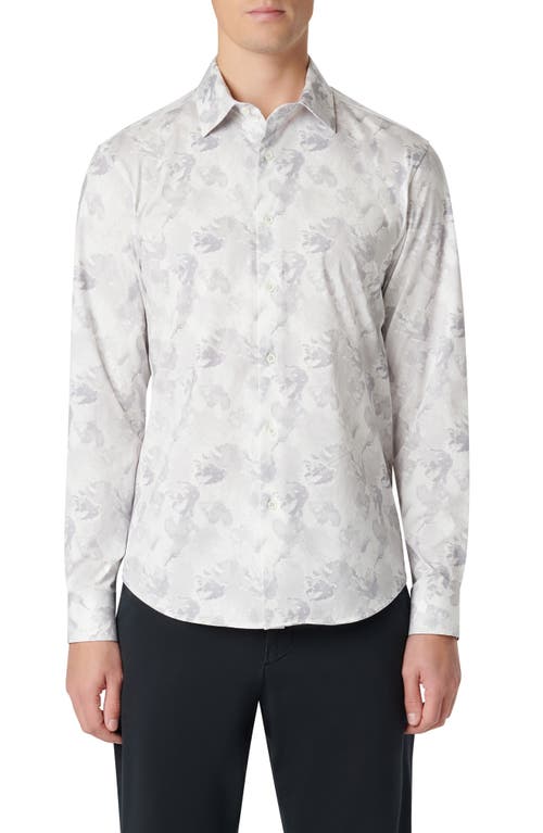 Bugatchi James OoohCotton Leaf Print Button-Up Shirt Platinum at Nordstrom,