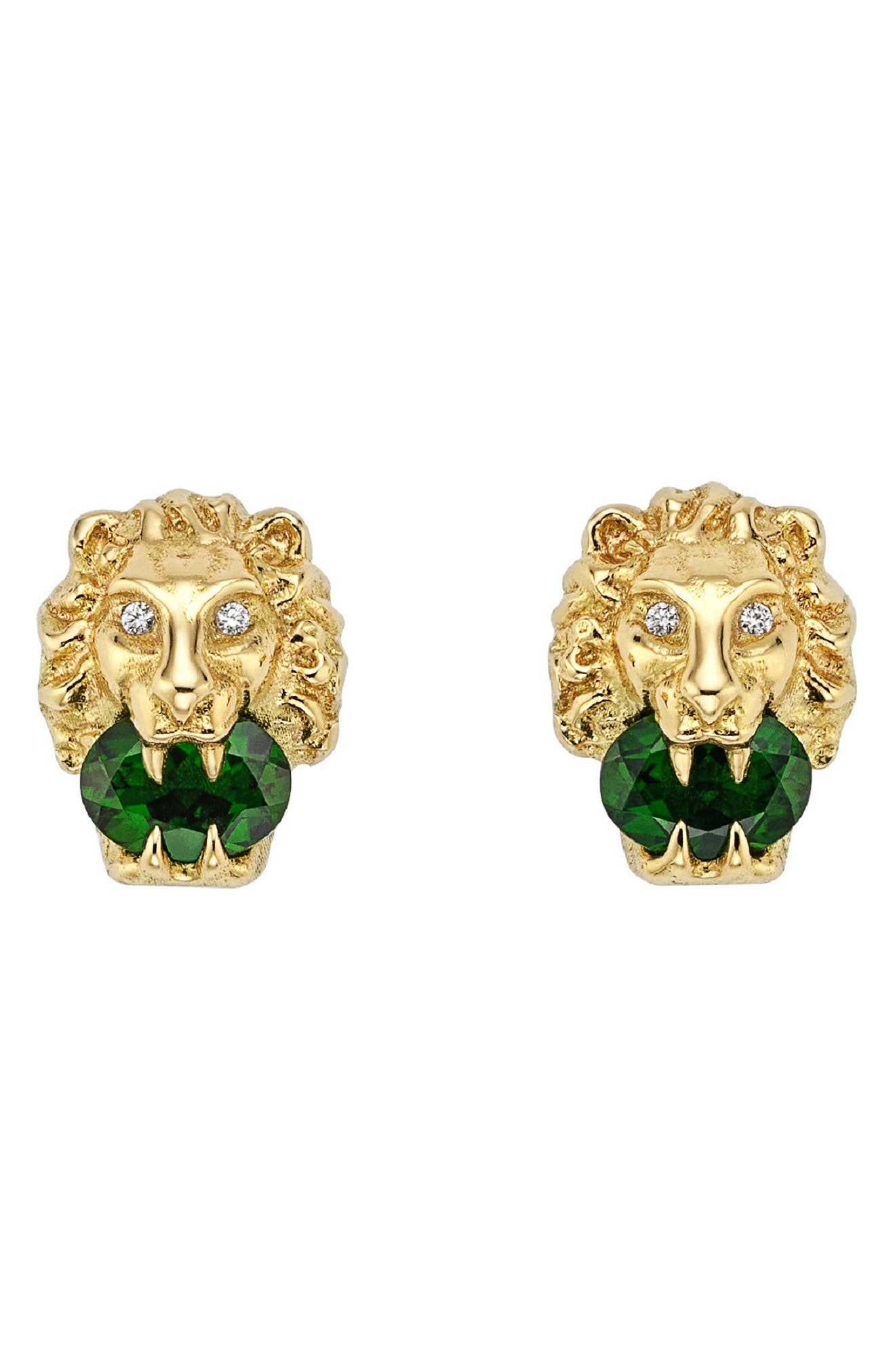 Gucci Lion Head Diamond & Stone Stud Earrings in Yellow Gold/Diamond at Nordstrom