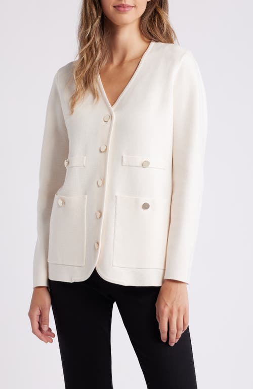 Anne Klein V-neck Patch Pocket Cardigan In Anne White